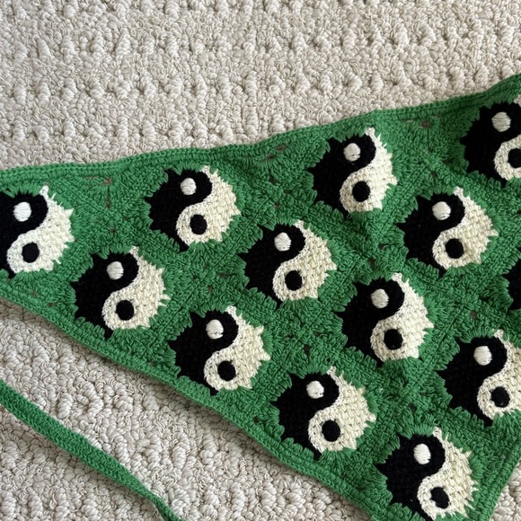 ୨୧ ･ﾟ✧ Bohemian Style Head Scarf Taichi Printed Pattern Crotchet NWOT - Picture 3 of 5